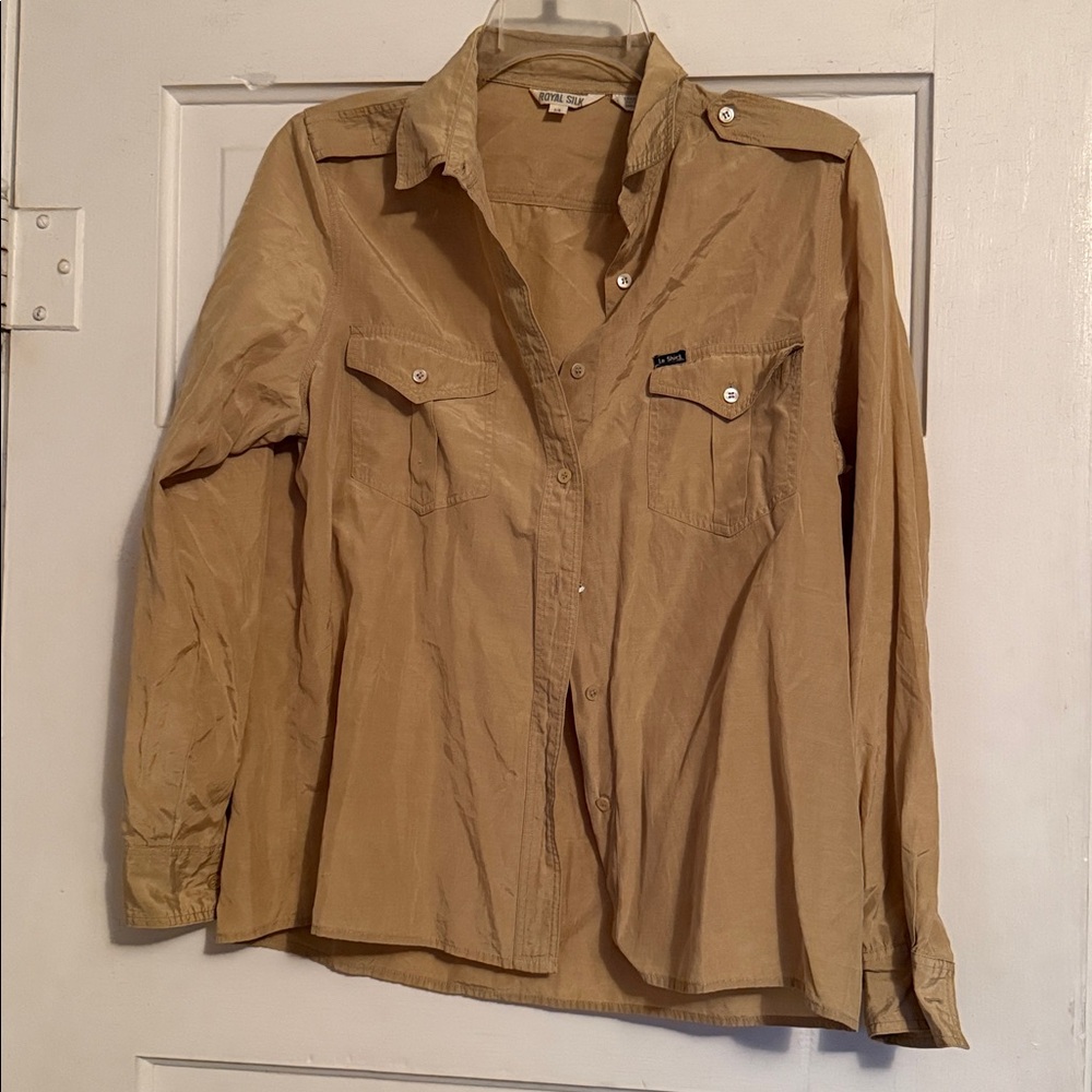 Royal Silk Blouse le shirt 55% silk 14 safari style tab camp shirt pocket